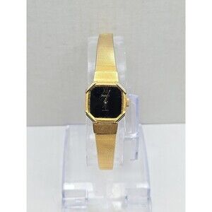 Vintage Phasar Sears Ladies Dress Goldtone Octagon Black Dial New Battery Petite